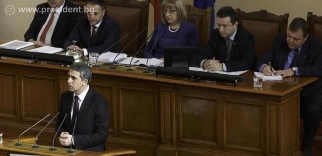 Президентът Росен Плевнелиев говори пред Народното събрание