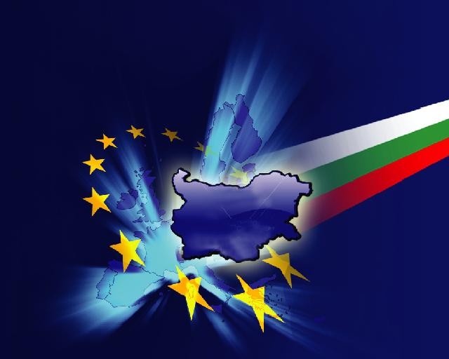 Картата на България с българския флаг и звездите на ЕС