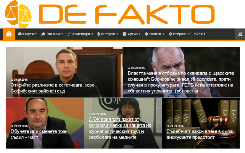Home page of the De Fakto website