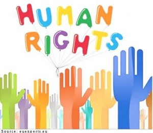 Илюстрация „Human Rights“ с вдигнати ръце