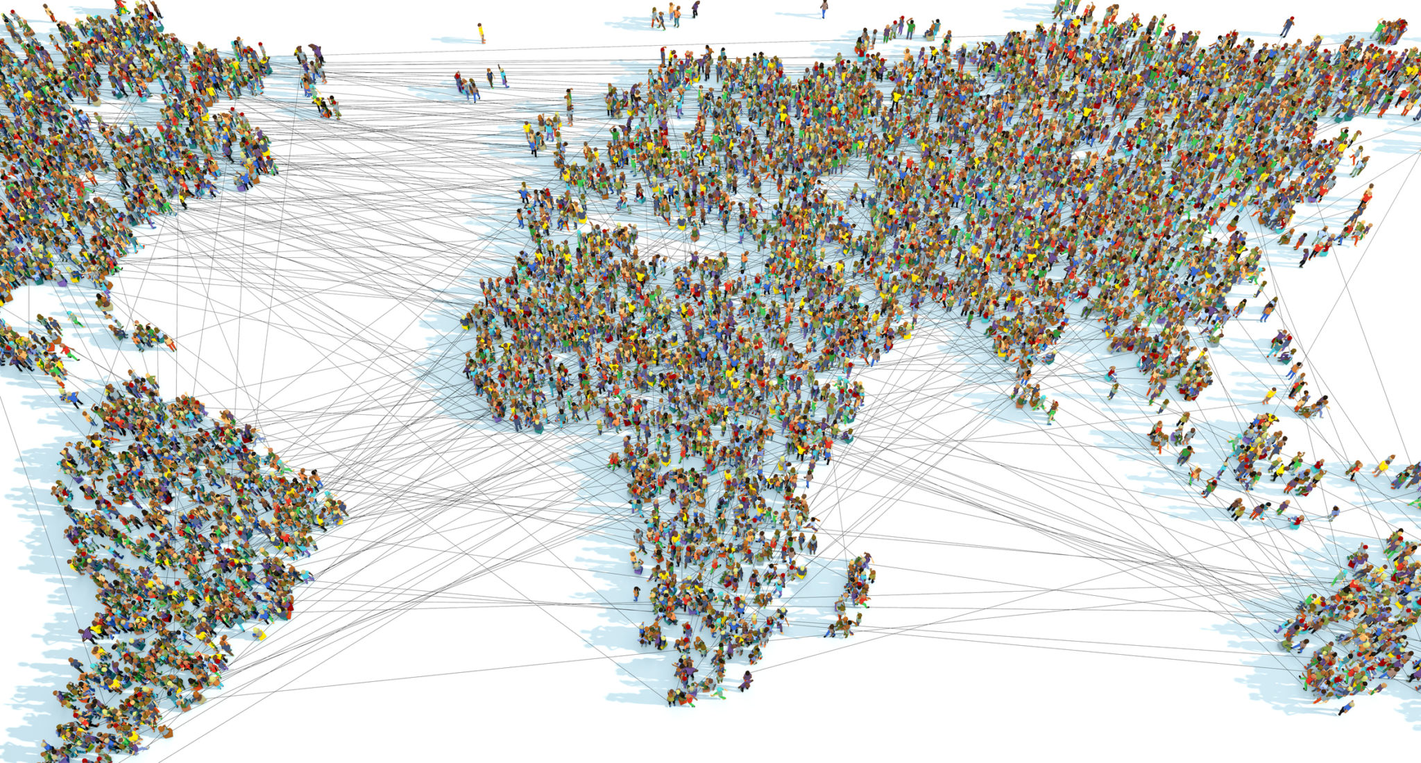 World map made of thousands of connected people